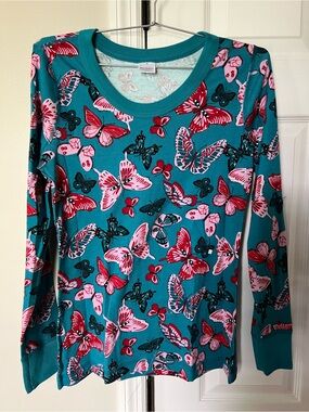 Hanna Andersson Teal Butterfly Long Sleeve Pajama Top - Pink & Red Accents
